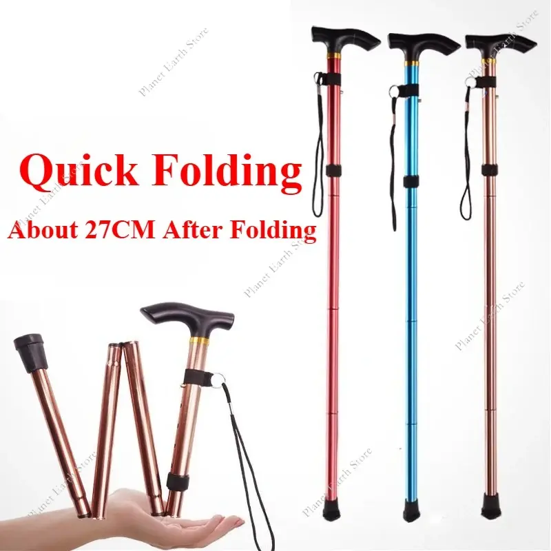 82-92CM Multifunction Walking Stick Four-section Telescopic Folding Aluminum Alloy Climbing Cane Elderly Cane Hiking Cane