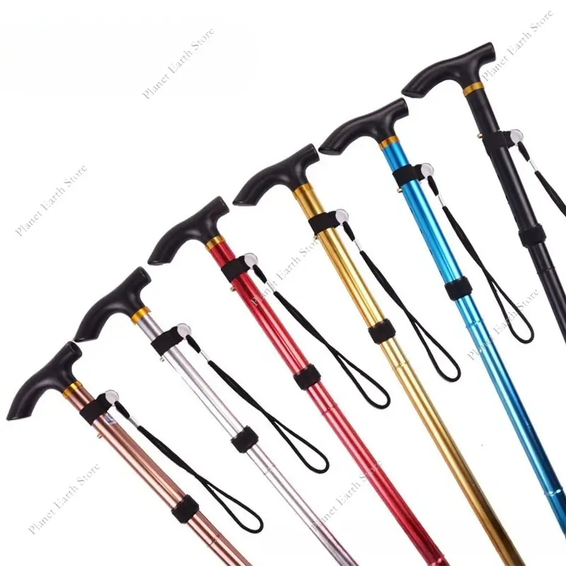 82-92CM Multifunction Walking Stick Four-section Telescopic Folding Aluminum Alloy Climbing Cane Elderly Cane Hiking Cane
