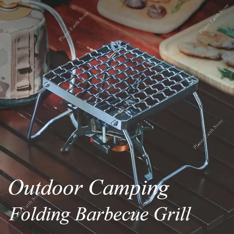 Folding Campfire Grill Stainless Steel Portable Multifunctional Summer Camping Outdoor Wood Stove Stand Picnic Barbecue Tool