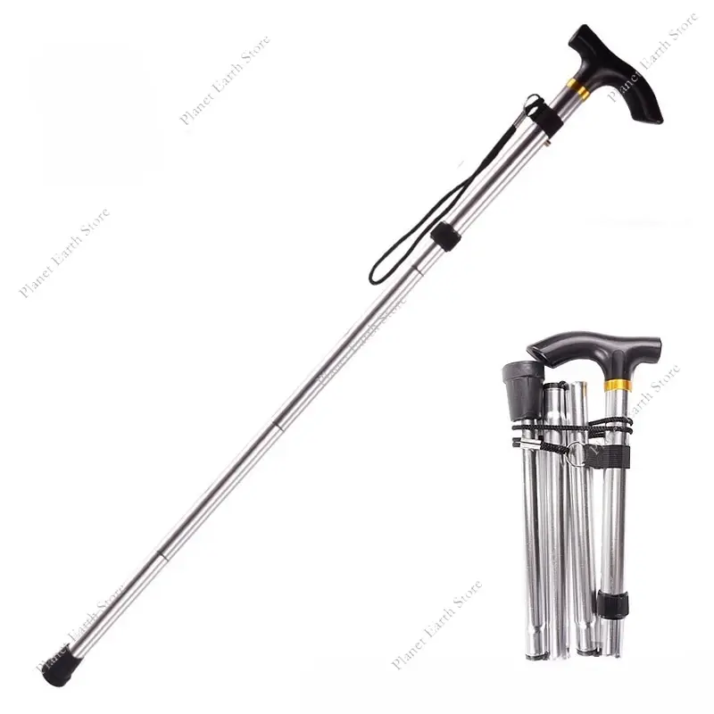 82-92CM Multifunction Walking Stick Four-section Telescopic Folding Aluminum Alloy Climbing Cane Elderly Cane Hiking Cane
