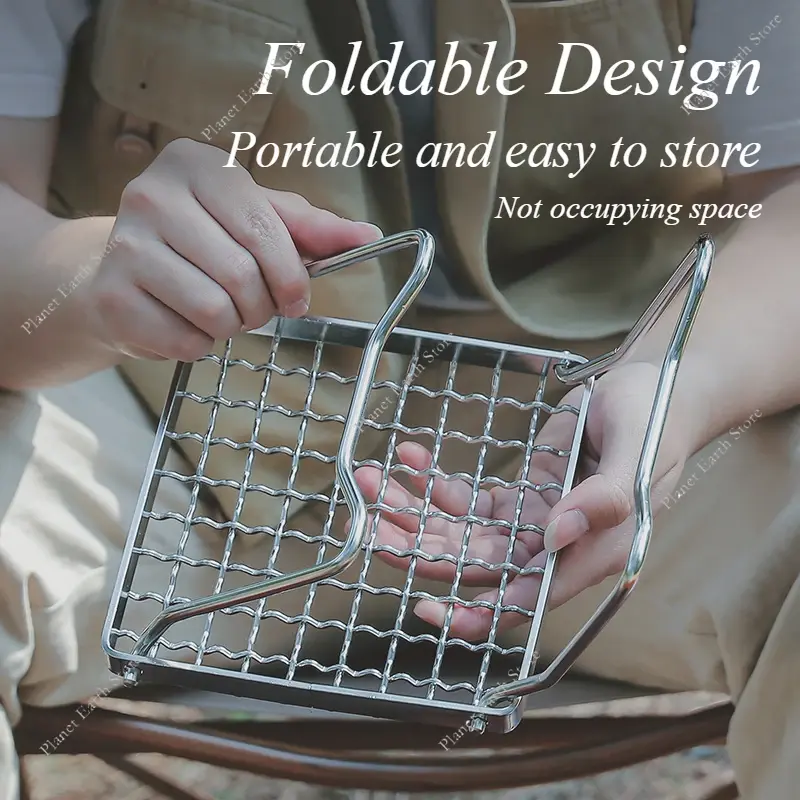 Folding Campfire Grill Stainless Steel Portable Multifunctional Summer Camping Outdoor Wood Stove Stand Picnic Barbecue Tool