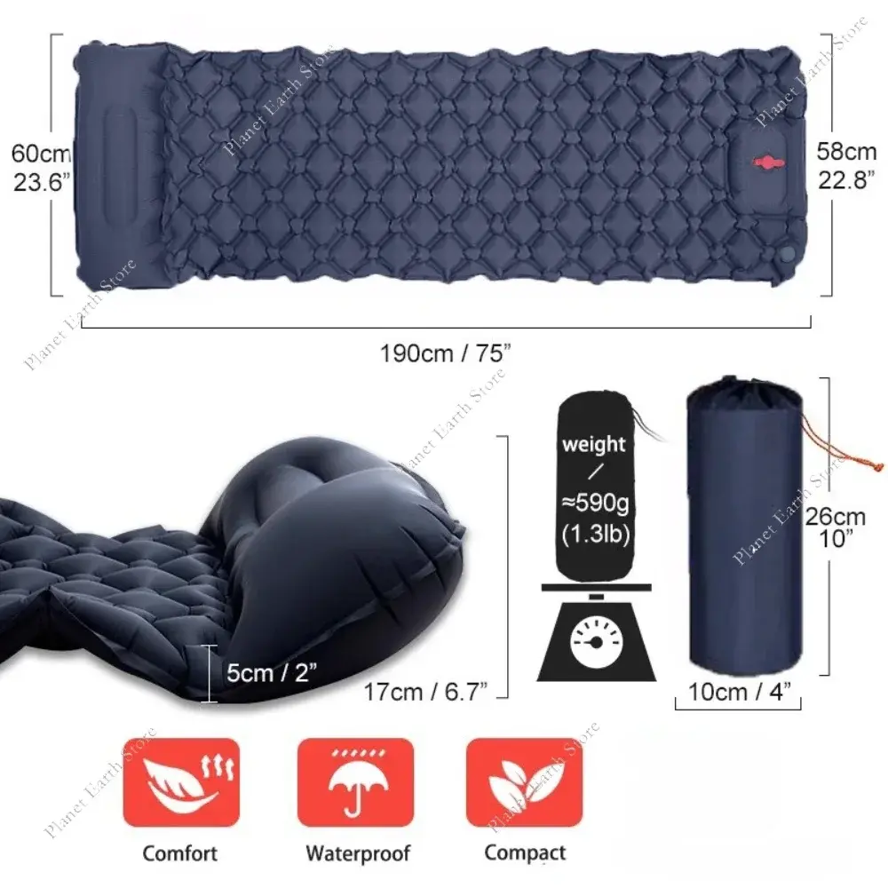 2025 Outdoor Ultra-Light Inflatable Camping Sleeping Pad with Pillows Sleeping Pad for Travel Hiking Climbing Built-in Pump Air