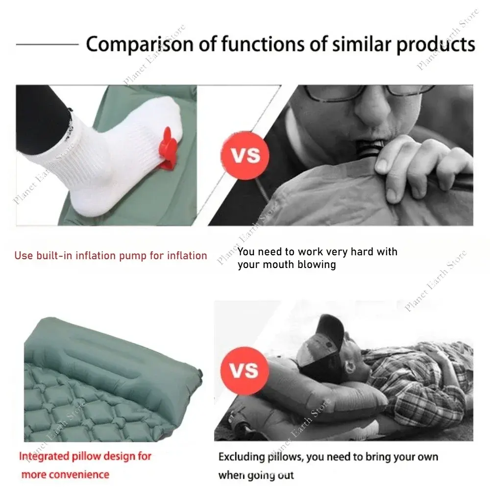 2025 Outdoor Ultra-Light Inflatable Camping Sleeping Pad with Pillows Sleeping Pad for Travel Hiking Climbing Built-in Pump Air