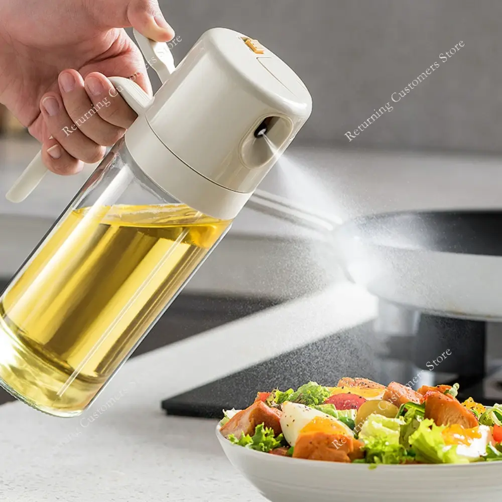 2 in 1 Glass Oil Sprayer 500ML Spray Bottle Oil Dispensers Olive Oil Sprayer Mister for Air Fryer Salad Baking Sprayer Tools