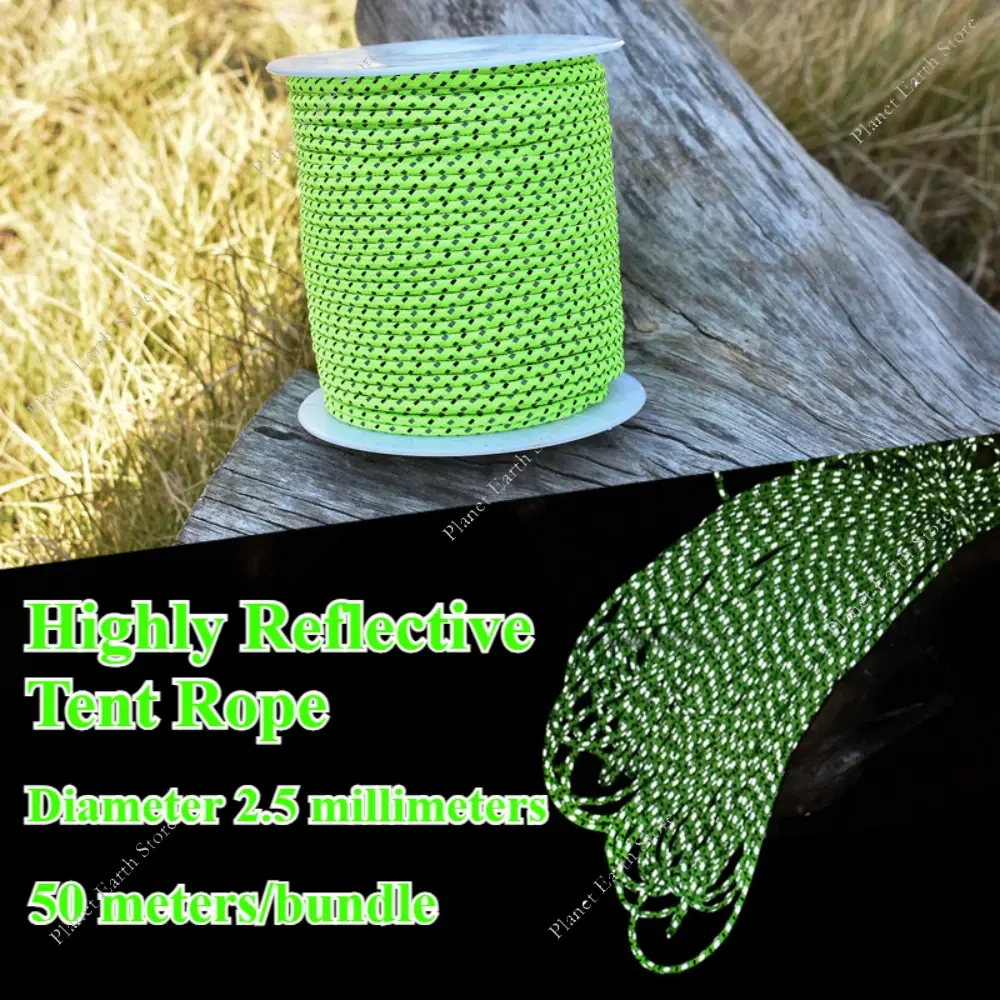 50M Reflective Paracord Outdoor Emergency Rope Parachute Cord Survival Rope Camping Hiking Tent Accessories 2.5mm Parachute Cord