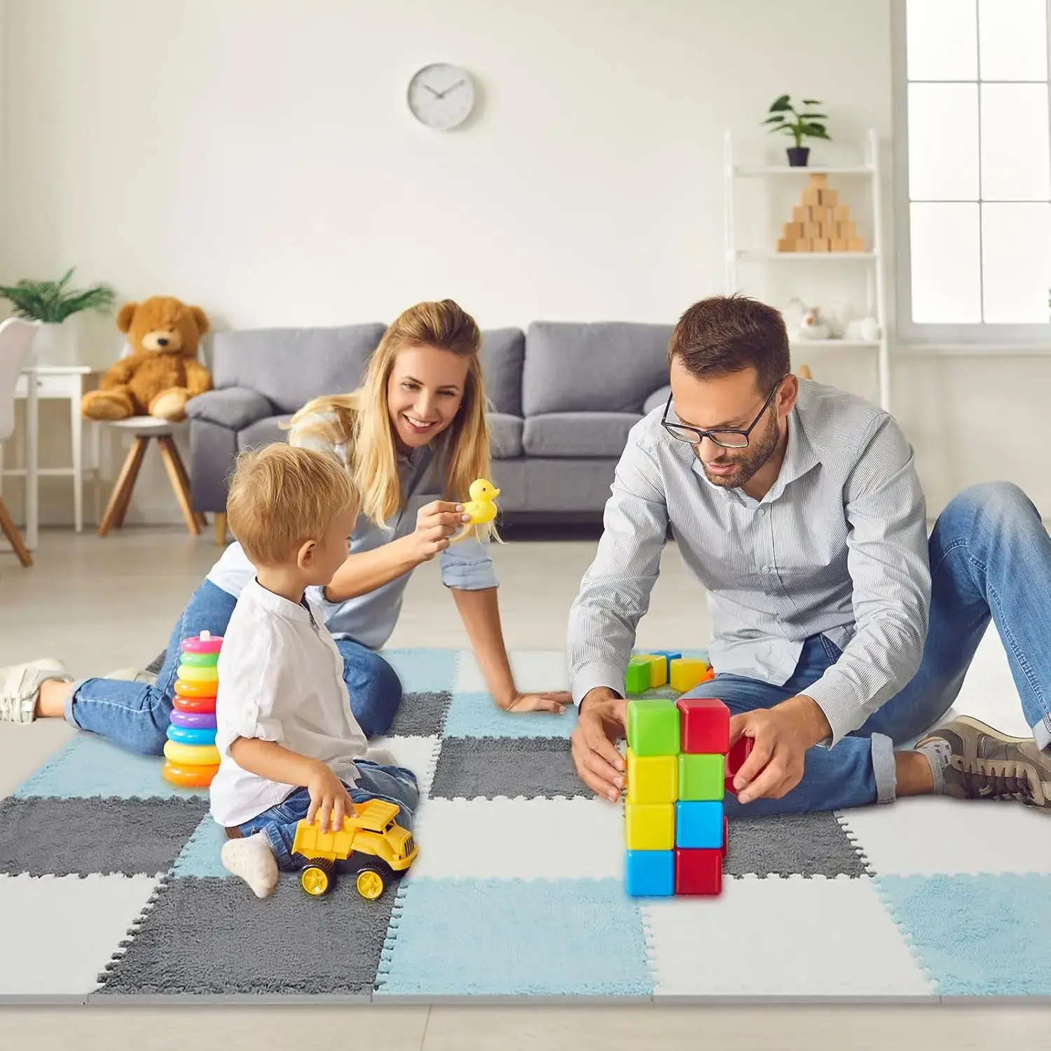 1/4/8/16Pcs Plush Puzzle Foam Floor Mat EVA Foam Puzzle Carpet Bedroom Living Room Decoration Interlocking Area Rugs 30*30CM