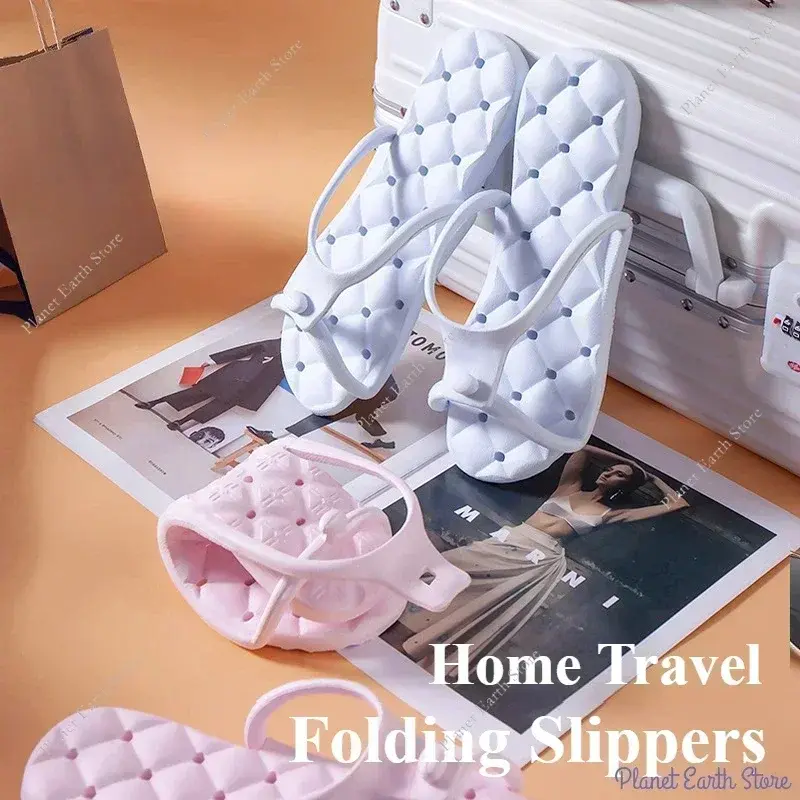 1 Pair Travel Portable Folding Slippers Solid Color  Lightweight Nonslip Flip-Flops for Men Women Removable Soft Home Slippers