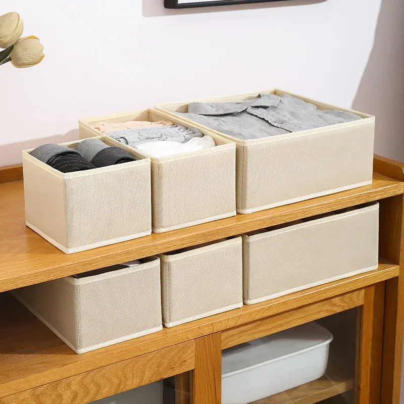 6Pcs/1Set Underwear Storage Box Foldable Non-woven Storage Box Underwear Bra Socks Drawer Storage Finishing Box Organizer Box