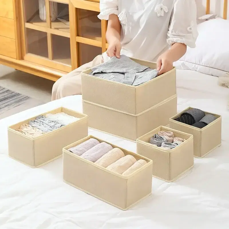 6Pcs/1Set Underwear Storage Box Foldable Non-woven Storage Box Underwear Bra Socks Drawer Storage Finishing Box Organizer Box