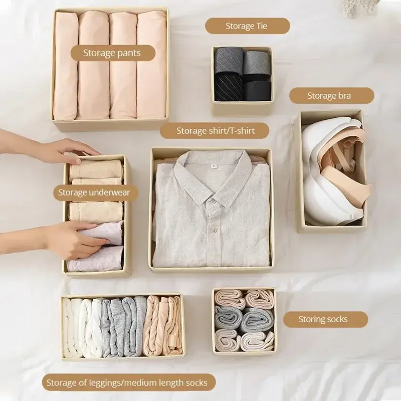 6Pcs/1Set Underwear Storage Box Foldable Non-woven Storage Box Underwear Bra Socks Drawer Storage Finishing Box Organizer Box