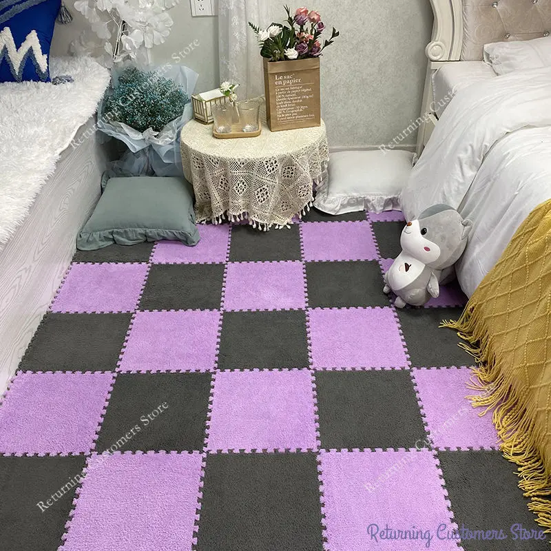 30x30cm Soft Plush Puzzle Foam Floor Mat Children Kids Rug Play Mat Puzzle Carpet Warm Playmat Carpet Decoration Mat 10/20Pcs