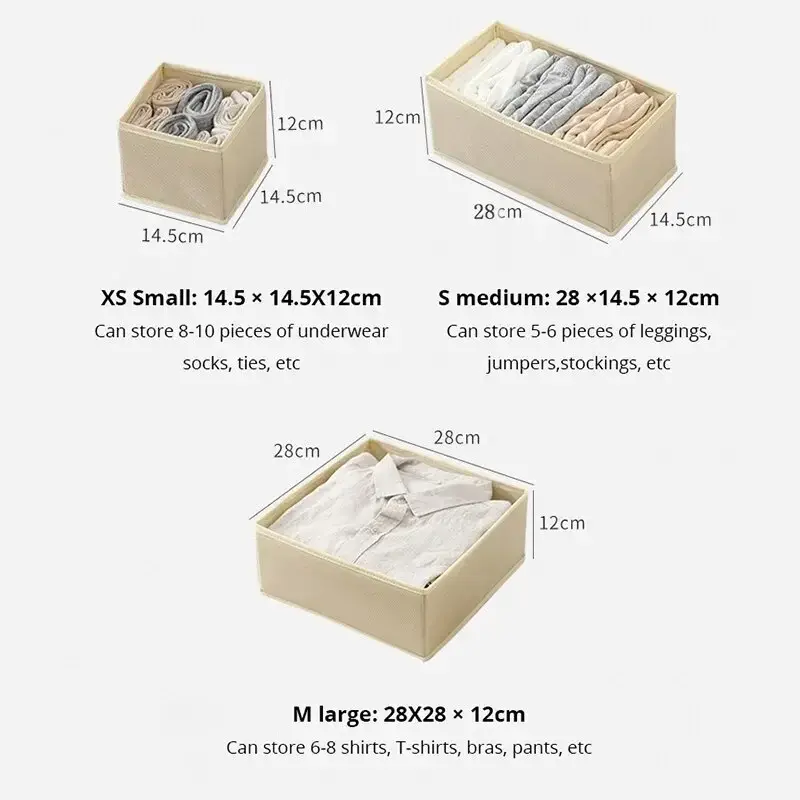 6Pcs/1Set Underwear Storage Box Foldable Non-woven Storage Box Underwear Bra Socks Drawer Storage Finishing Box Organizer Box