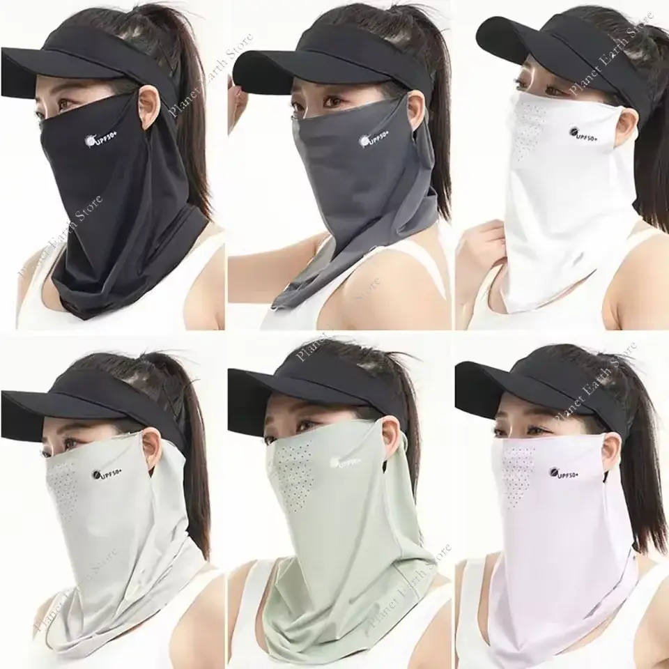 New Summer Womens Soft Ice Silk Face Mask Scarf Sun Protection Breathable Sunscreen Neckline Face Cover for Cycling Hiking