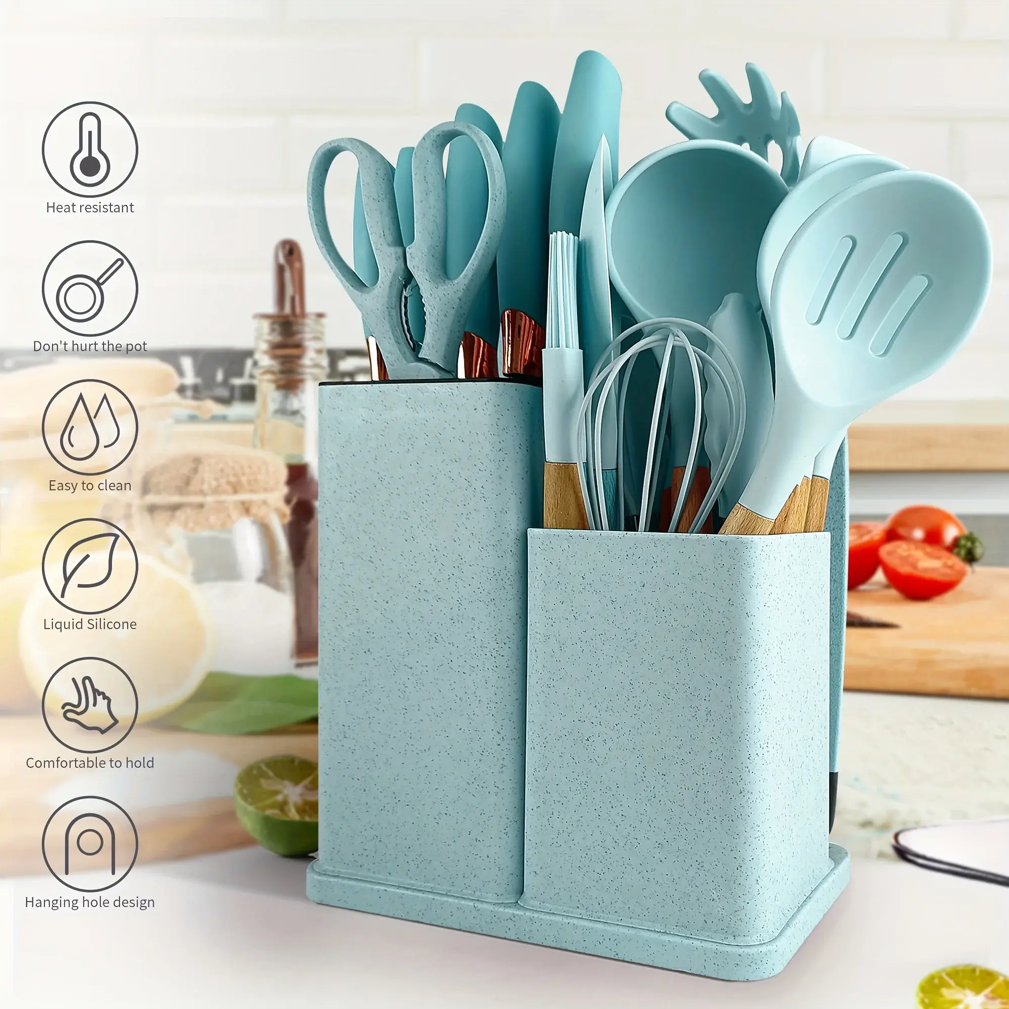19Pcs Food Grade Silicone Baking Utensils Set with Wooden Handles Knives Heat-resistant Durable Cooking Kitchen Tools Gadgets