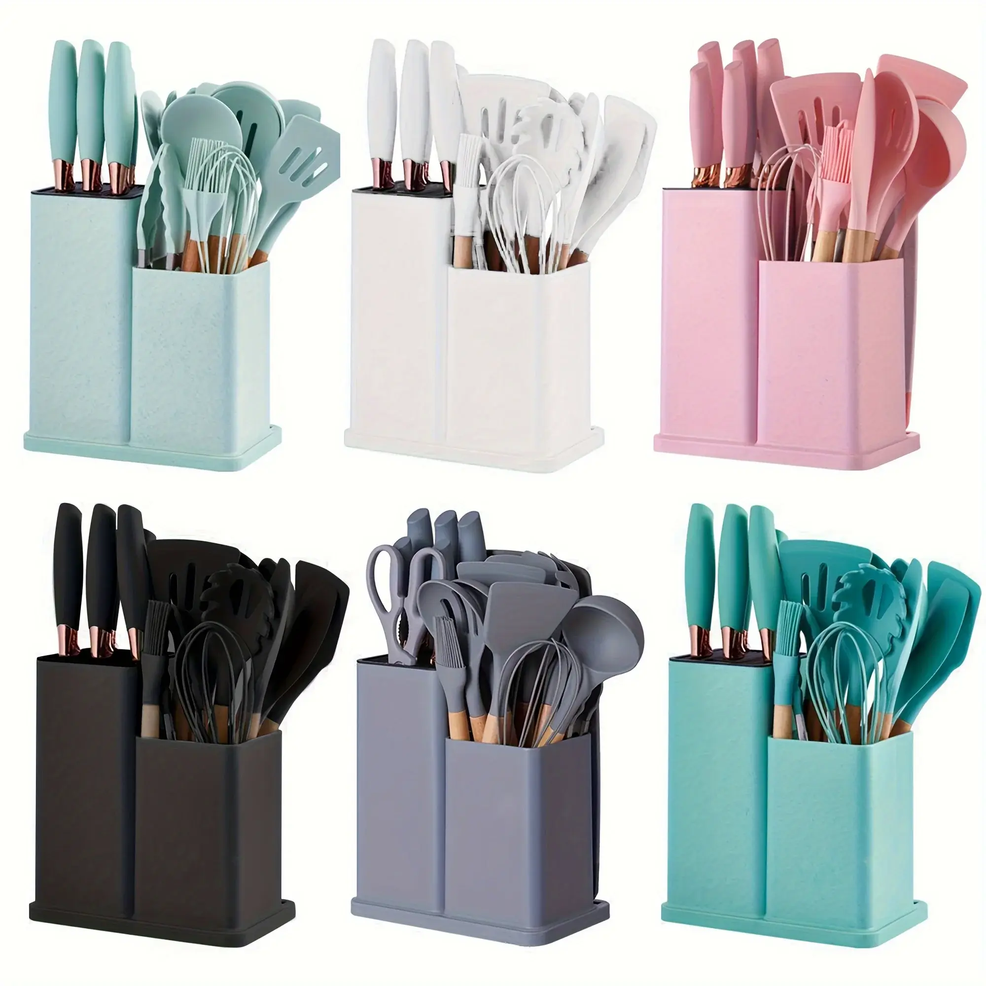 19Pcs Food Grade Silicone Baking Utensils Set with Wooden Handles Knives Heat-resistant Durable Cooking Kitchen Tools Gadgets