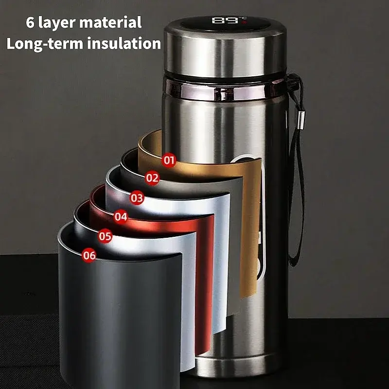 1L Thermos Bottle LED Temperature Display Coffee Cup Stainless Steel Tumbler Mug Portable Vacuum Flasks Tea Water Bottle