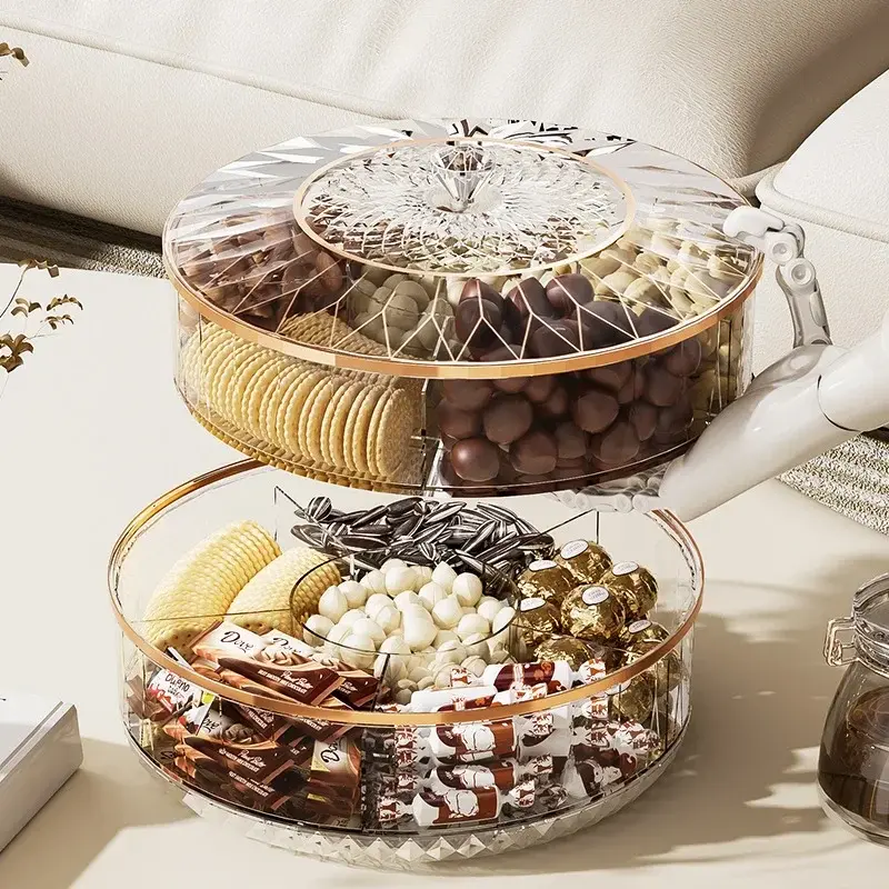 Rotatable Snack Storage Box Fruit Platter Creative Dried Fruit Snack Plate Household Airtight Container Snacks Dish Decoration