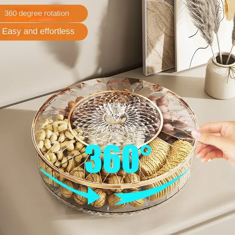 Rotatable Snack Storage Box Fruit Platter Creative Dried Fruit Snack Plate Household Airtight Container Snacks Dish Decoration