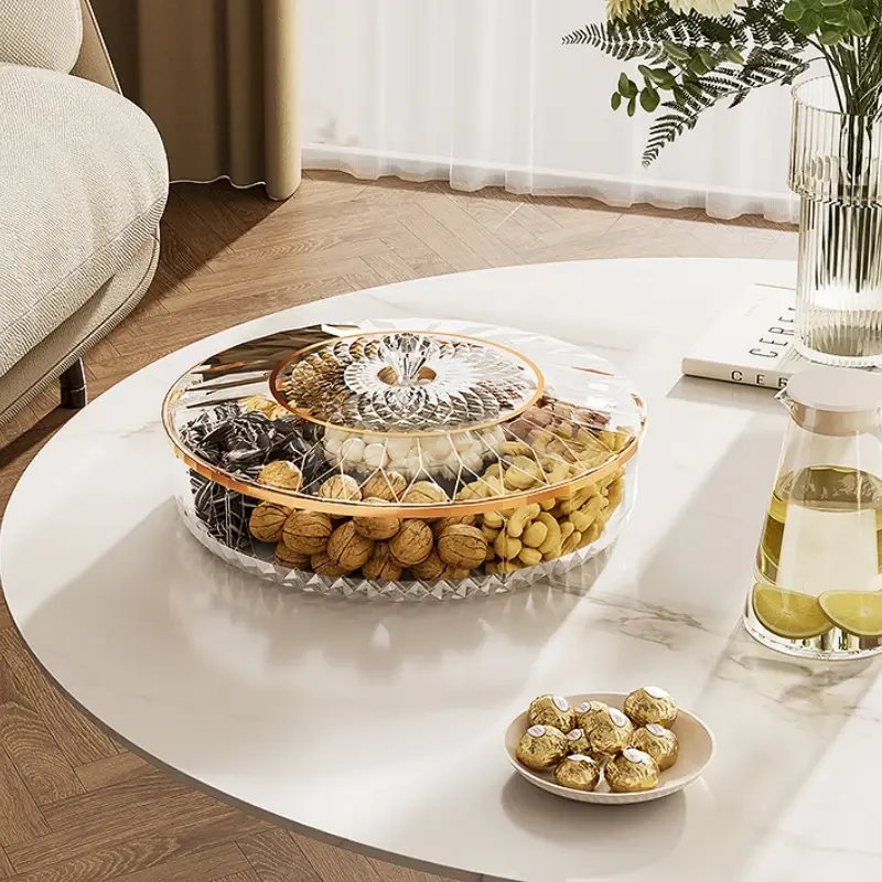 Rotatable Snack Storage Box Fruit Platter Creative Dried Fruit Snack Plate Household Airtight Container Snacks Dish Decoration