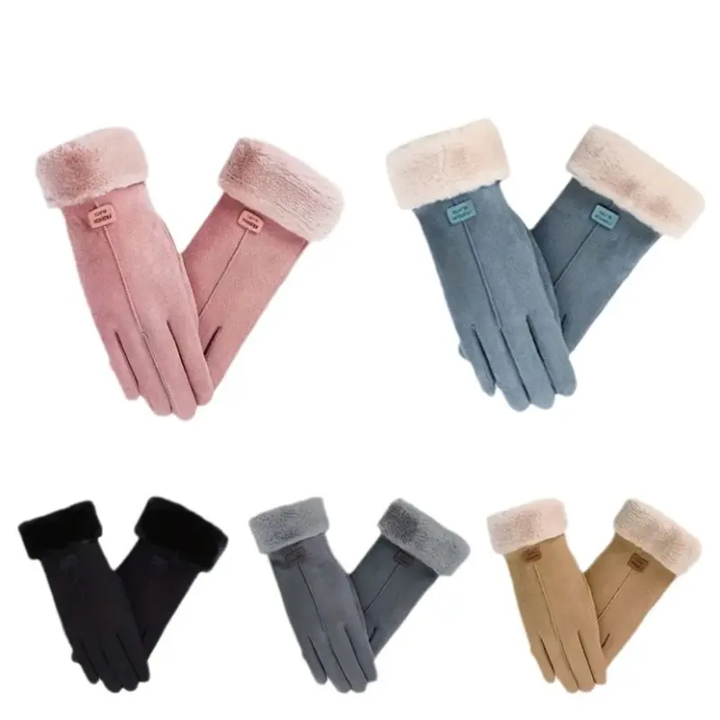Women Winter Thick Plush Gloves Fashion Warm Suede Touchscreen Driving Gloves for Outdoor Sports Cycling Running Skiing Mittens