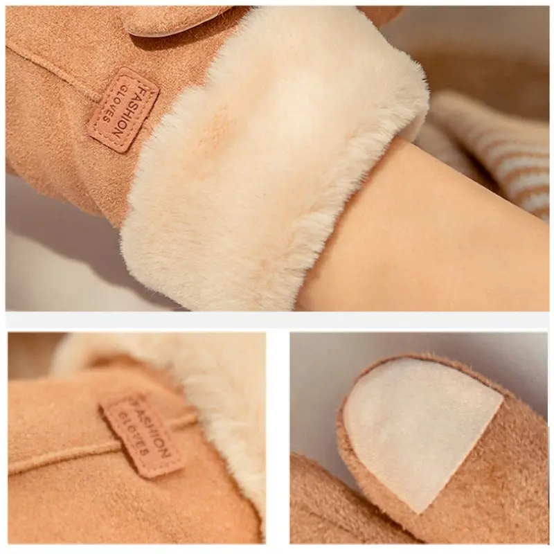 Women Winter Thick Plush Gloves Fashion Warm Suede Touchscreen Driving Gloves for Outdoor Sports Cycling Running Skiing Mittens
