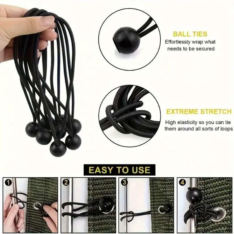 Outdoor Elastic Ball Bungee Rope Heavy Duty Stretchable Straps for Tent Tarpaulin Awning Canopy Shelter Cargo Camping Gear