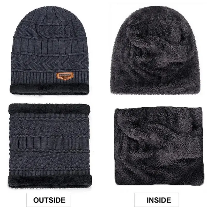 Winter Hats Knit Cap for Men and Women with Soft Hat and Pink Fleece Scarf, Outdoor Riding Hat for Warmth