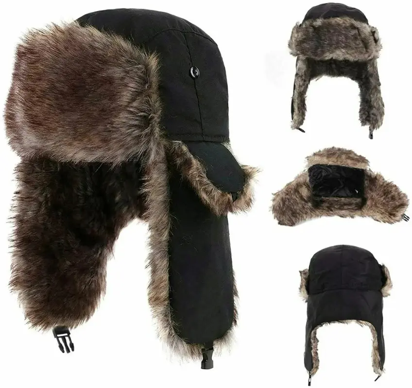 Unisex Warm Winter Earflap Ski Hat for Men Women Soft Faux Fur Trapper Hats Cold Weather Outdoor
