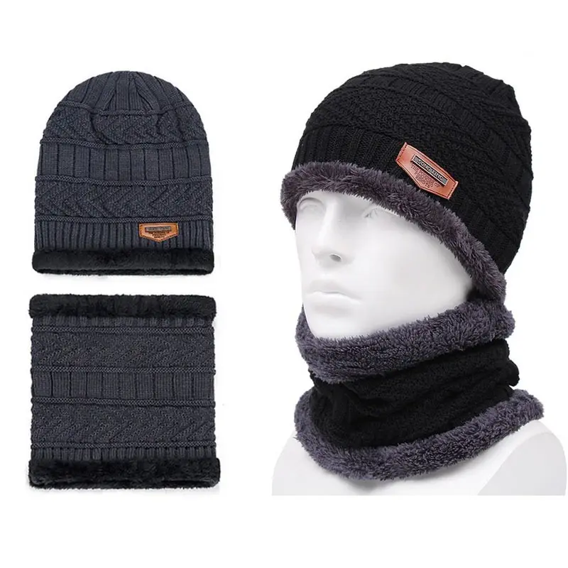 Winter Hats Knit Cap for Men and Women with Soft Hat and Pink Fleece Scarf, Outdoor Riding Hat for Warmth
