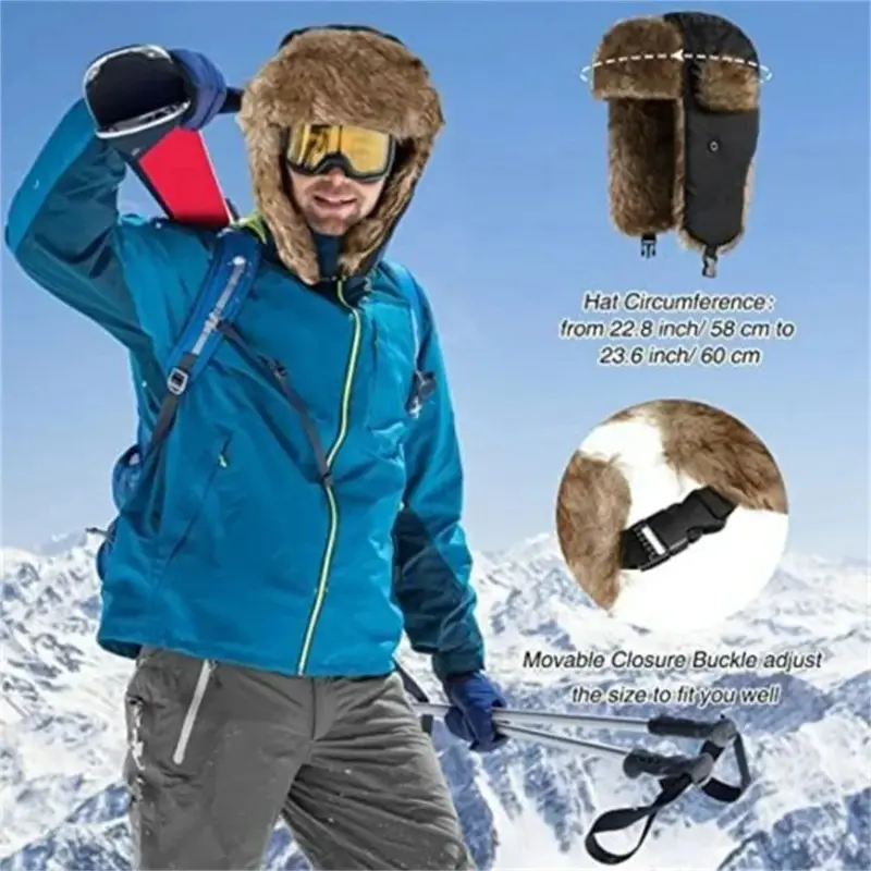 Unisex Warm Winter Earflap Ski Hat for Men Women Soft Faux Fur Trapper Hats Cold Weather Outdoor