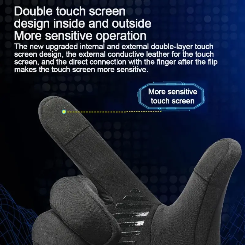 Winter Cycling Gloves Men Women Outdoor Nonslip Touch Screen Full Finger Gloves Windproof Reflective Sports Velvet Warm Gloves