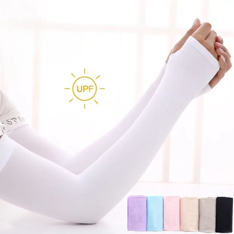 UV Solar Arm Sleeves Woman Men Cycling Fingerless Gloves Cool Muff Summer Ice Silk Elastic Arm Cover Driving Anti-Sunburn Sleeve
