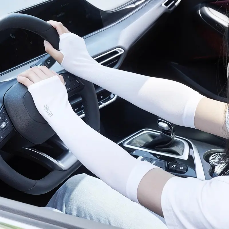 UV Solar Arm Sleeves Woman Men Cycling Fingerless Gloves Cool Muff Summer Ice Silk Elastic Arm Cover Driving Anti-Sunburn Sleeve
