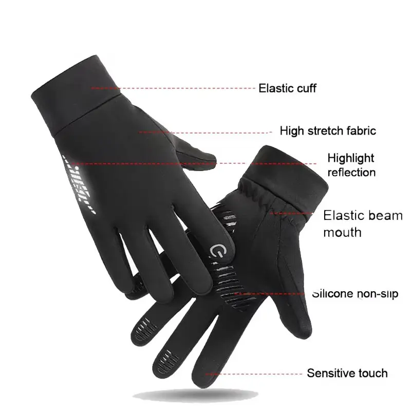 Winter Cycling Gloves Men Women Outdoor Nonslip Touch Screen Full Finger Gloves Windproof Reflective Sports Velvet Warm Gloves
