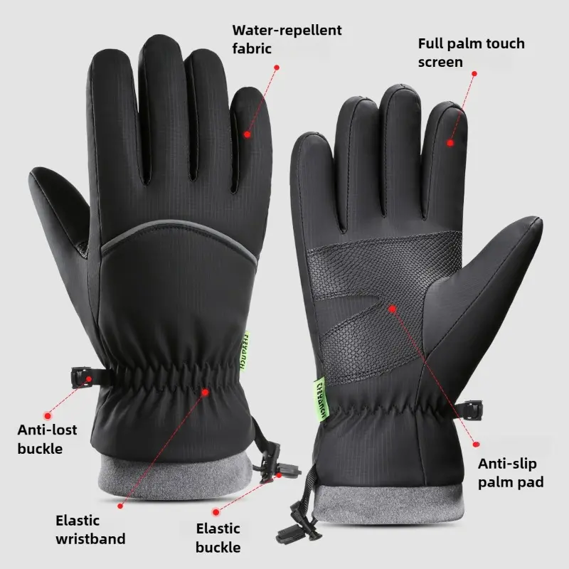 Men Winter Waterproof Cycling Gloves Outdoor Sports Running Motorcycle Ski Touch Screen Fleece Gloves Non-slip Warm Full Fingers