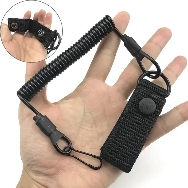 Elastic Lanyard Rope Tactical Anti-lost Spring Safety Strap Gun Rope For Key Ring Chain Flashlight Hunting Accessories