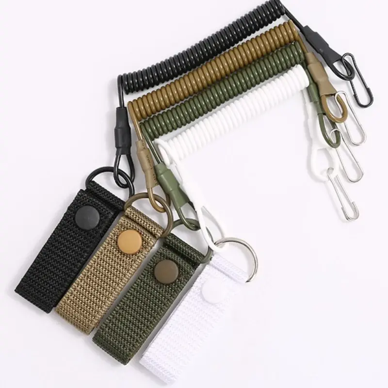 Elastic Lanyard Rope Tactical Anti-lost Spring Safety Strap Gun Rope For Key Ring Chain Flashlight Hunting Accessories