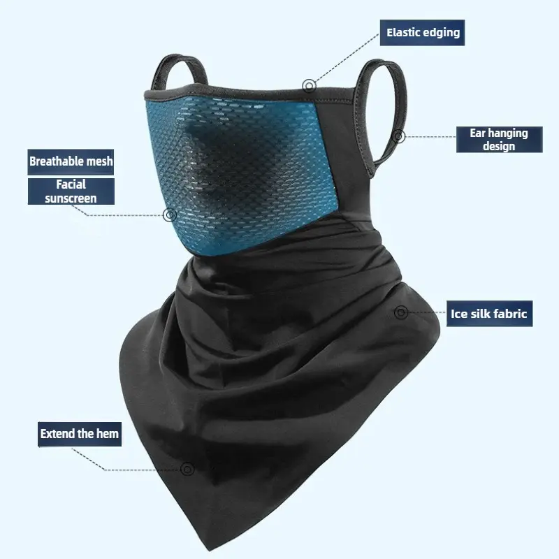 Summer Men Mask Full Face Bicycle Neckerchief Cycling Bandana UV Protection Mask Breathable Ice Silk Outdoor Hanging Ear Scarf