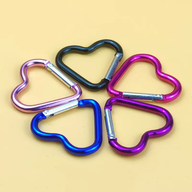 1 Pcs Heart-shaped Aluminum Carabiner Key Chain Clip Outdoor Keyring Hook Water Bottle Hanging Buckle Travel Kit Accessories