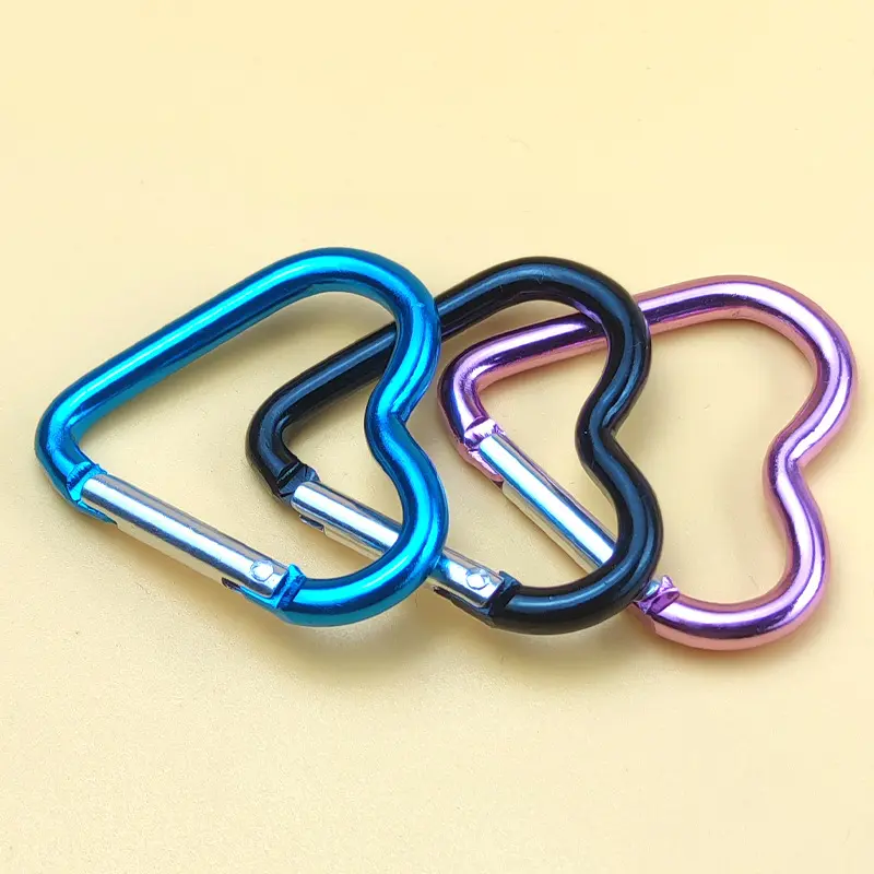 1 Pcs Heart-shaped Aluminum Carabiner Key Chain Clip Outdoor Keyring Hook Water Bottle Hanging Buckle Travel Kit Accessories