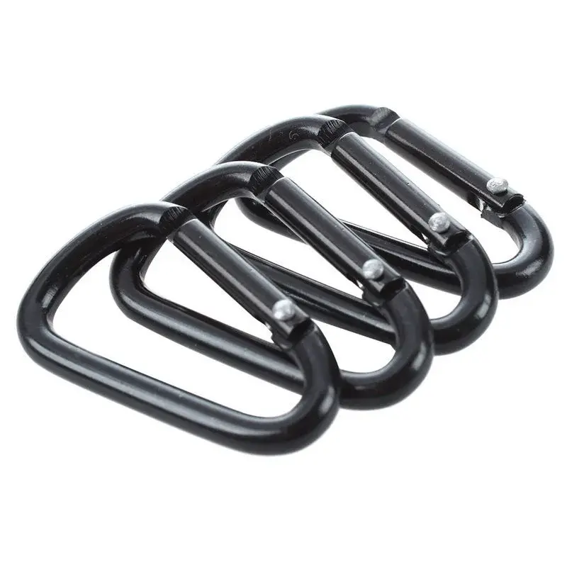 10pcs Black Aluminum Carabiner D-Ring Key Chain Clip Camping Keyring Snap Hook Outdoor Travel Kit Camping Equipment