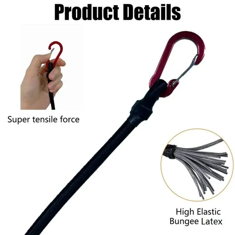 Heavy Duty Bungee Cord Elastic Tie Strap String Carabiner Hooks Kayak Luggage Packing Ropes Camping Accessories 60/90/120cm