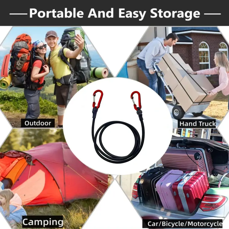 Heavy Duty Bungee Cord Elastic Tie Strap String Carabiner Hooks Kayak Luggage Packing Ropes Camping Accessories 60/90/120cm