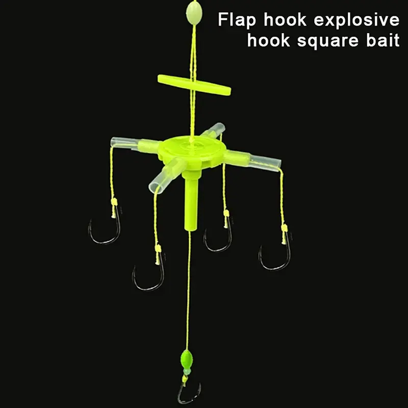 1pcs 4 Claws Square Bait Fishhooks for Fishing Flap Explosion String Hook Prevent Winding PE Lines with Hose Carbon Steel Hooks