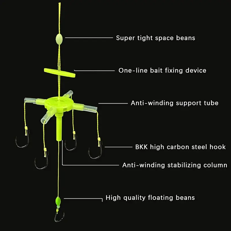 1pcs 4 Claws Square Bait Fishhooks for Fishing Flap Explosion String Hook Prevent Winding PE Lines with Hose Carbon Steel Hooks
