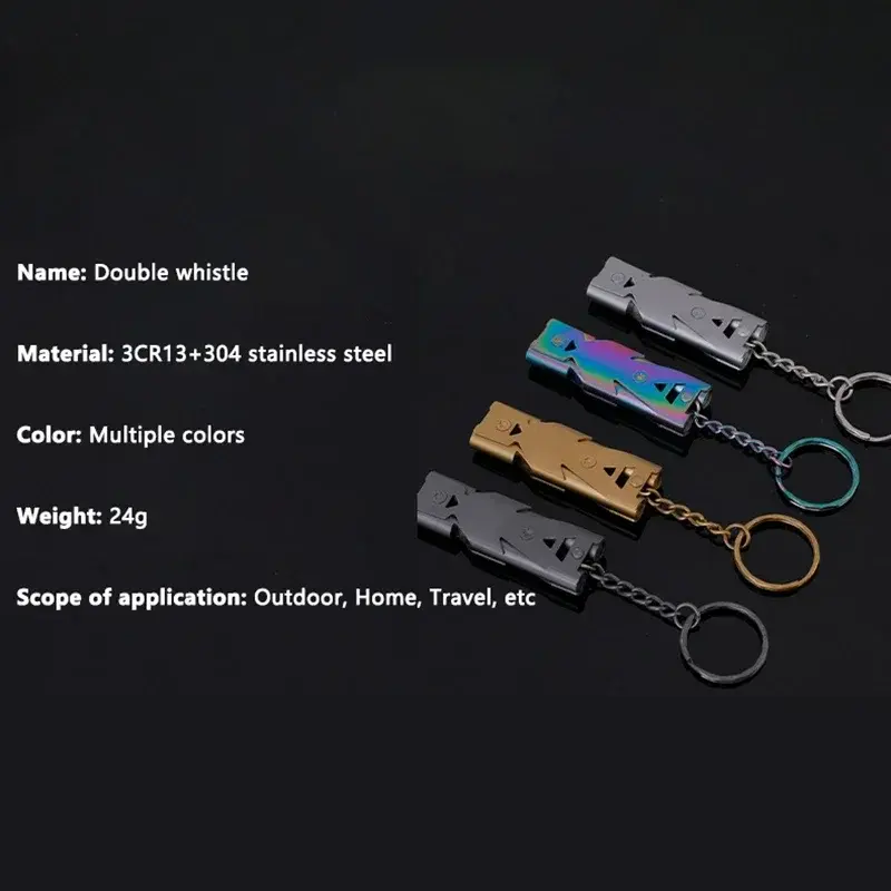 1PC Double Pipe Whistle Pendant Keychain High Decibel Portable Outdoor Survival Emergency Camping Tool Multifunction Whistle