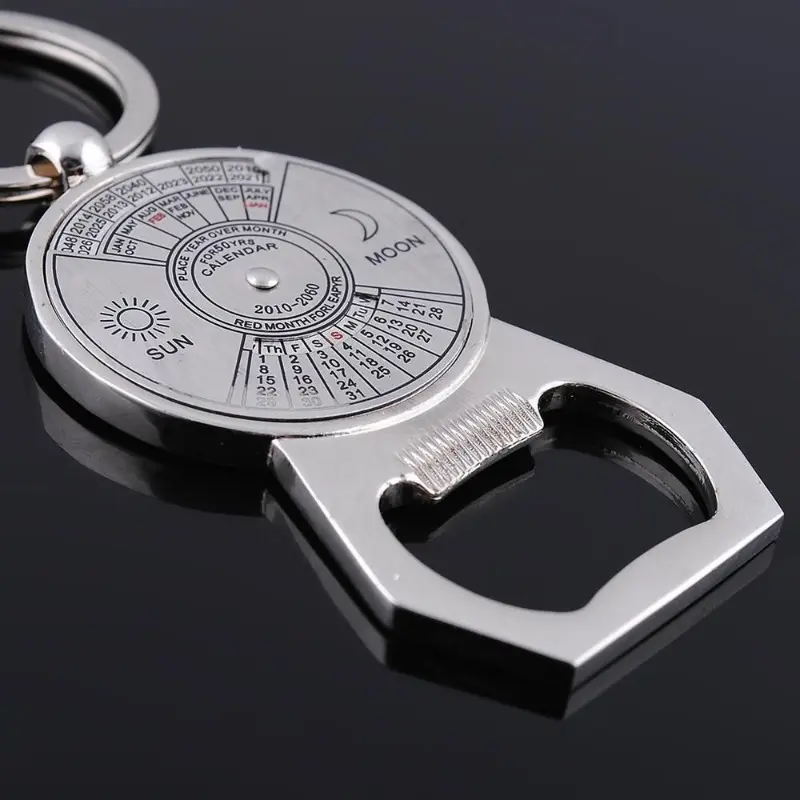 50 Years Perpetual Calendar Keychain Silver Alloy 360 Degree Rotation Calendar Key Chain Ring Keyfob Anniversary Creative Gift