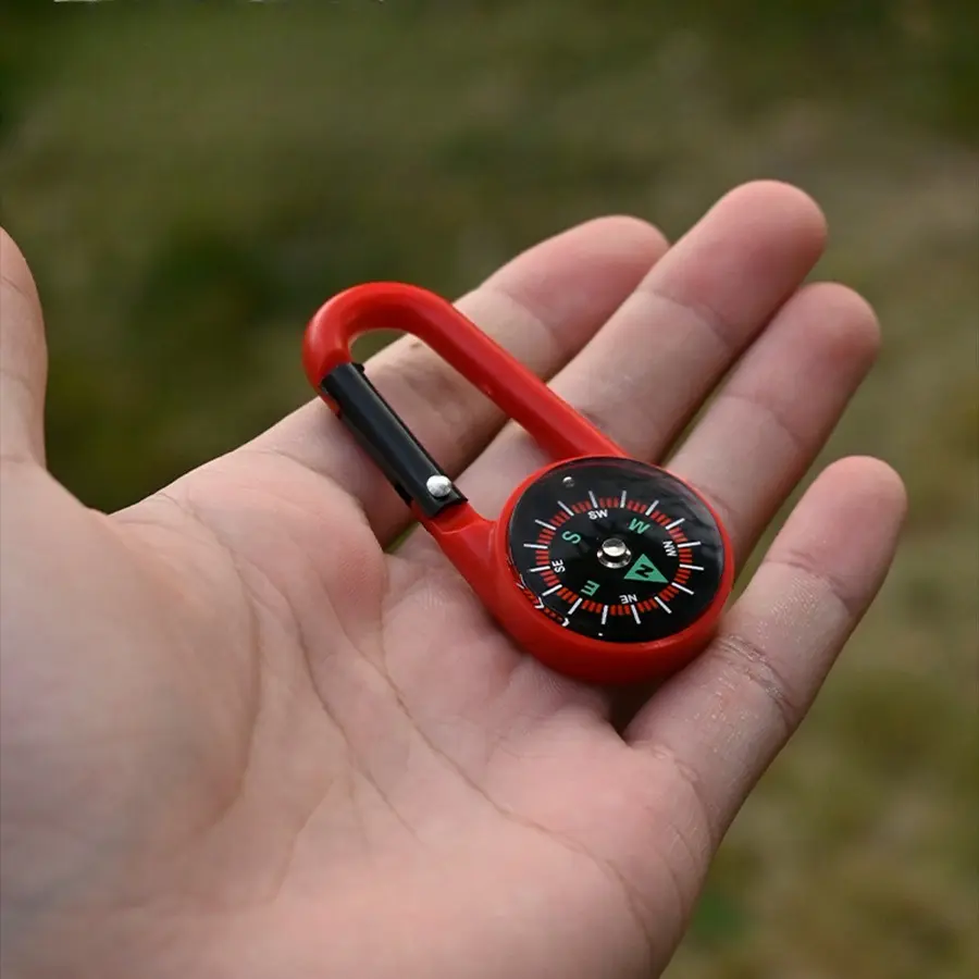 Outdoor Compass Carabiner Mini Camping Keychain Mountaineering Hiking Backpack Buckle with Compass Survival Children Gifts