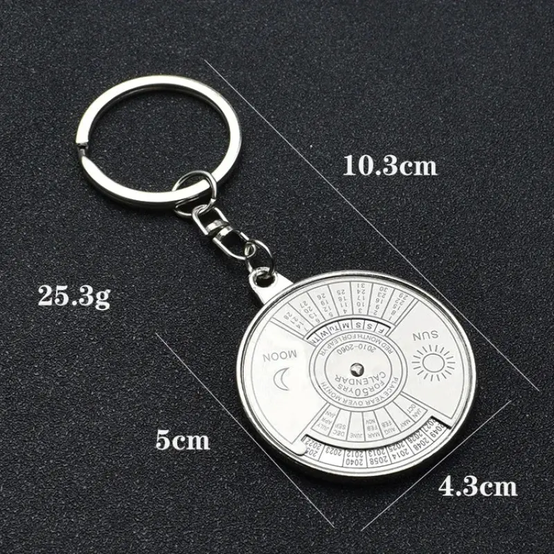 50 Years Perpetual Calendar Keychain Silver Alloy 360 Degree Rotation Calendar Key Chain Ring Keyfob Anniversary Creative Gift