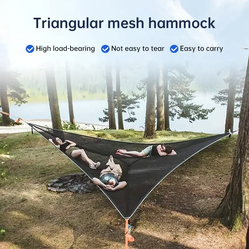 Portable Triangle Hammock Mesh Hammock Multi-Person Family Camping Air Tree Tent Leisure Mesh Bed Free Storage Bag 4m